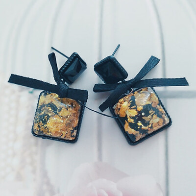 

Fashion Wild Jewelry Black Square Bow Earrings Female Jewelry Accessories Wholesale