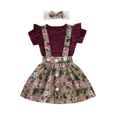 

Summer Baby Girl Princess Party Outfits Romper Toddler Baby Strap Skirts Headbands Sets Children Girl Clothing