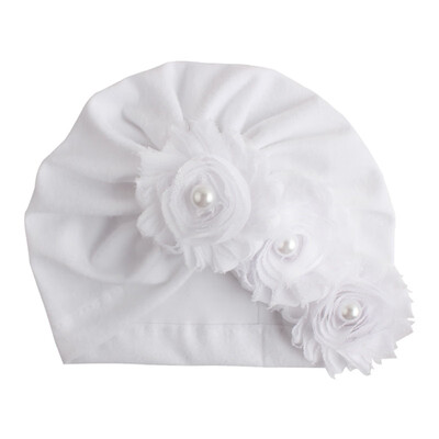 

Hot Sale Summer New Cute Baby Girl Hat Comfortable Breathable Solid Color With Flower Pearl Candy Color Turban Elastic Cap