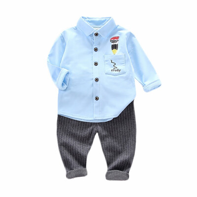 

Autumn Baby Boys Casual Long Sleeve Cartoon Print Shirt Blouse TopsStripe Pants Trouser Set