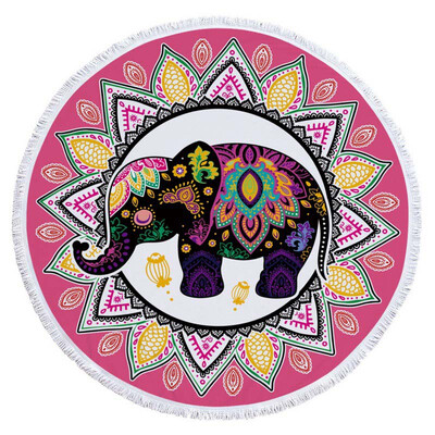 

OCHINE Diameter 150cm Summer Swimming Bath Towel Elephant Pattern Round Microfiber Fringed Mat Carpet Blanket Shooting Props