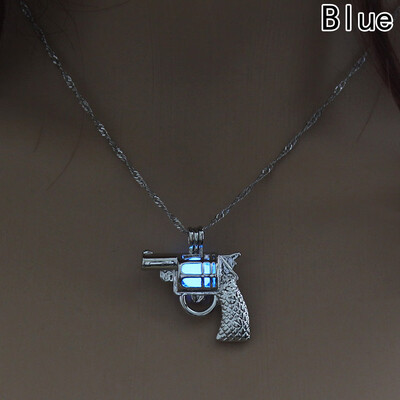 

Fashion Luminous Pistol Pendant Necklaces Hollow Out Silver Color Pendant Glow in the Dark Necklace Jewelry for Women