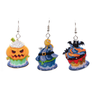 

Personality Halloween Witch Hat Ghost Pumpkin Ice Cream Hat Bat Earrings Jewelry