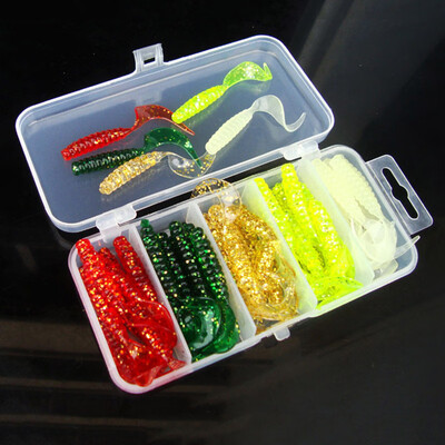 

50pcs 5cm Fishing Lure Lead Jig Head Hook Grub Worm Soft Baits Shads Silicone fishing tackle With Box