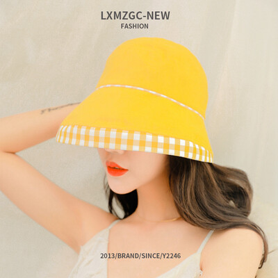 

Womens new hat Korean version of flip-flop Plaid Joker fisherman Hat summer outdoor travel sun visor dome cap