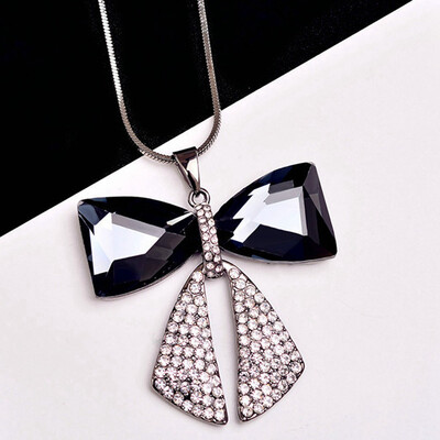 

Black Crystal Butterfly Pendant Necklace female long chain bow bowknot crystal Necklace women