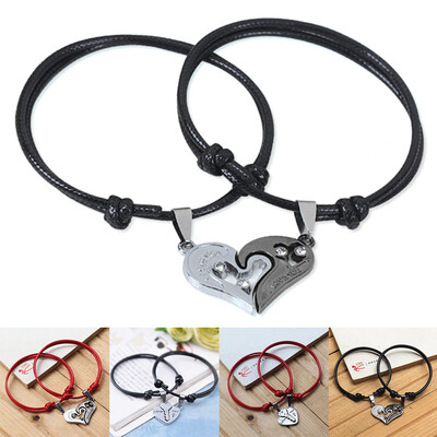 

Simple Couples Bracelet His-and-Hers Black Rope Relationship Bracelet with Heart Pendant