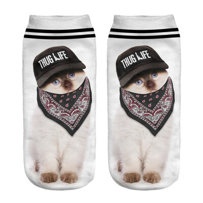 

1Pair 3D Socks Funny Low Cut Ankle Socks Unisex Adult Elastic Sock Cute Animal Cat Print Socks