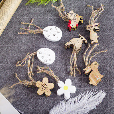

Easter Rabbit Chick Flower Round Wooden Decorations Pendants Wind Chimes Hanging Decorations