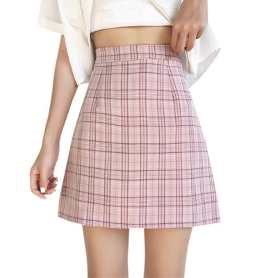 

Summer Casual Sexy Women Mini Skirt Fashion Wild Plaid A-Line Skirts High Waist Skirt Kawaii Korean Ladies Skirts Women Clothes