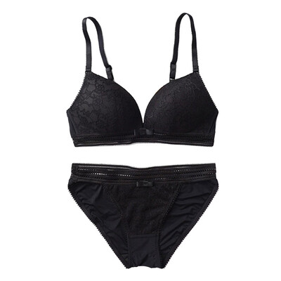 

Women Lace Sexy Lingerie Set Thin Non-slip Push Up Bra No Rims Plus Size Solid Color Underwearpanties Set