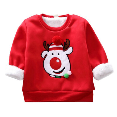 

Autumn Kids Sweatshirt Baby Boy Girl Christmas Cartoon Thicken Velvet Sweatshirts Casual Toddler Blouse Long Sleeve Outerwear Cl