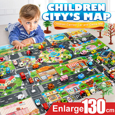 

〖Follure〗Kids Play Mat City Road Buildings Parking Map Game Scene Map Educational Toys