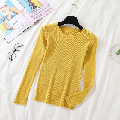 

Women Korean Solid Color Sweater Female Knitted Long Sleeves Pullovers Basic O Neck Jumpers Autumn Pull Femme
