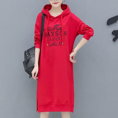 

Tailored Women Autumn Fashion Hoodie Letter Printing Long Sleeve Knee Length Dress