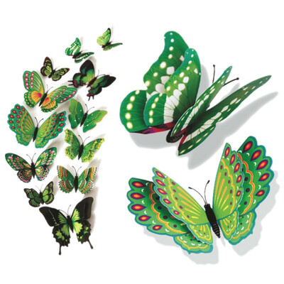 

12pscset 3D double layer solid butterfly wall stickers Colorful bedroom living room home tv background decoration stickers