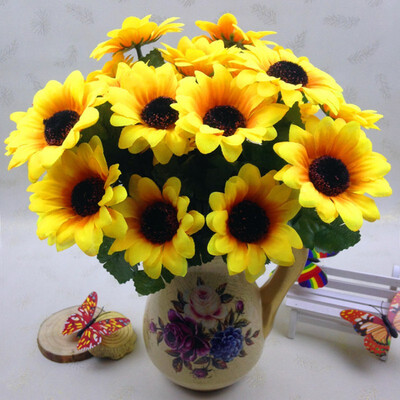 

Beauty Fake Sunflower Artificial Silk Flower Bouquet Home Floral Decor Decorative 7 Heads Flowers