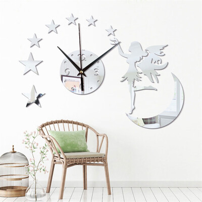 

Toponeto DIY Modern 3D Angel Girl Mirror Wall Clock Home Office Interior Decoration