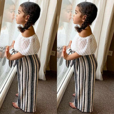 

Toddler Baby Girl Kids Off Shoulder T-shirt TopsLong Pants 2pcs Summer Clothes