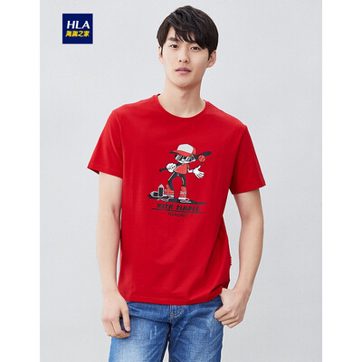 

HLA Haishu House Short Sleeve T-Shirt Male 2019 Summer New Cartoon Print Comfort Round Neck Short T Mens HNTBJ2R113A Red Pattern B3 16080A44