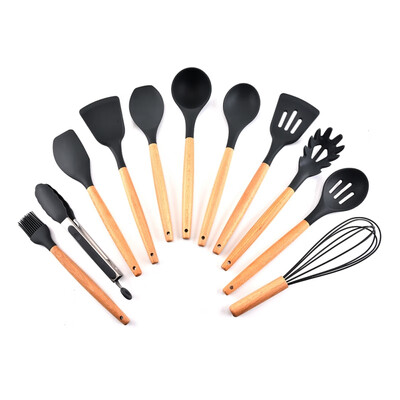 

11PCS Silicone Wooden Handle Kitchenware Set High Temperature Resistance Household Cooking Tool Sets