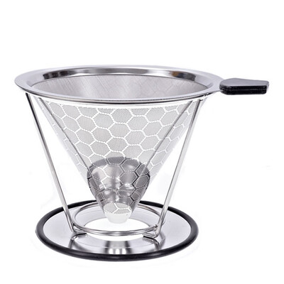 

3pcs Stainless Steel Double-layer Coffee Filter American Style Coffee Filter Set With Spoon Brush