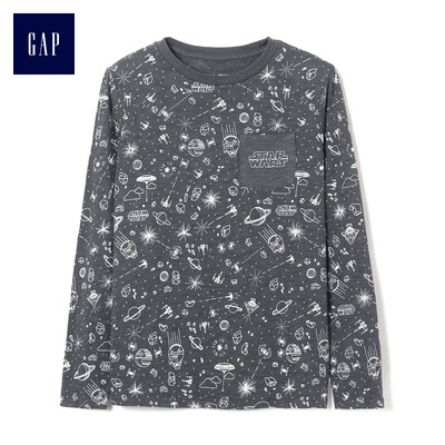 

GAP flagship store boy star wars series round neck long-sleeved T-shirt 395979 pig iron gray
