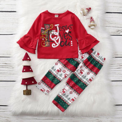 

2Pcs Kids Baby Girl Christmas Outfits Long Sleeve TopsLong Pants Clothes Set