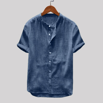 

Toponeto Mens Baggy Cotton Linen Solid Color Short Sleeve Retro T Shirts Tops Blouse