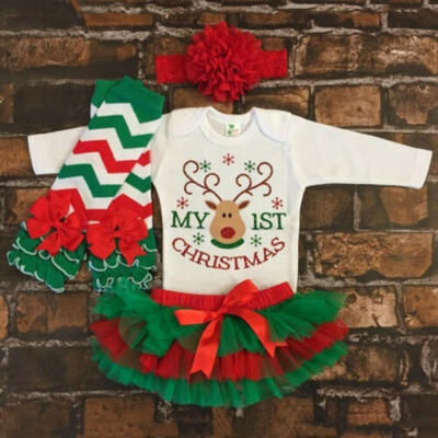 

US Newborn Baby Girl My 1st Christmas RomperTulle DressHeadband Outfit Clothes