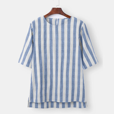 

Toponeto Mens Casual Blouse Linen T-shirt Loose O-neck Tops Short Sleeve Tee Shirt