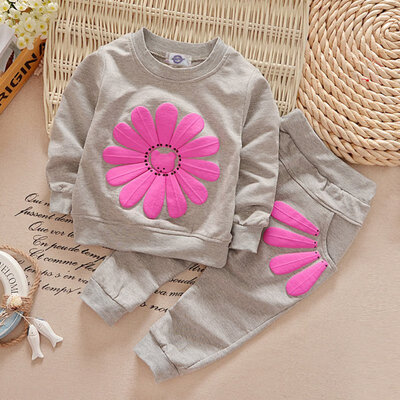 

2pcs spring autumn children clothing set baby girls sports suit sunflower casual costume hoodies