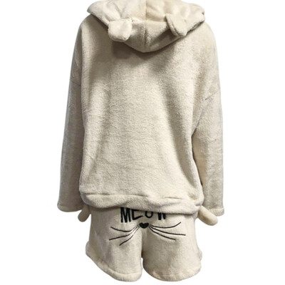 

Women Pajama Sets 2018 Autumn winter Flannel Cartoon Warm Pyjamas Women Homewear Animal Sleepwear Cat female pajama