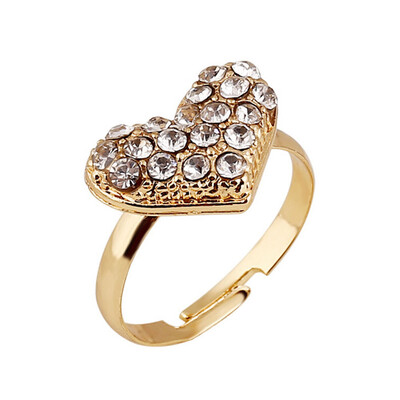 

New Fashion Women Shining Heart Open Finger Ring Rhinestone Inlaid