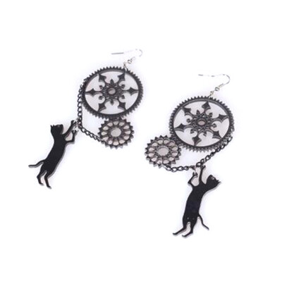 

1 Pair Acrylic Punk Black Long Dangle Steampunk Cat Earrings Decor Trend Latest