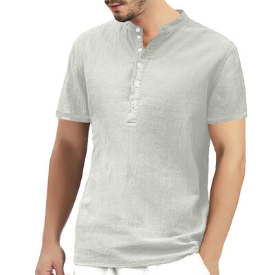 

Toponeto Men Summer Cotton Linen Casual Buttoned-Decor Tops Blouse