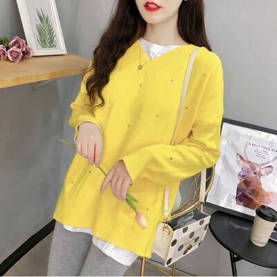 

Female Autumn Winter New Fashion V-neck Sweet Sweater Women Casual Solid Color Knit Sweater Pullover