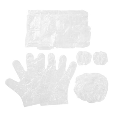 

10 Setspack 4pcs Disposable Plastic Hair Care Dyeing Tools Kit Single Use Salon Hair Cap Ear Cover Gloves Apron Home Barber