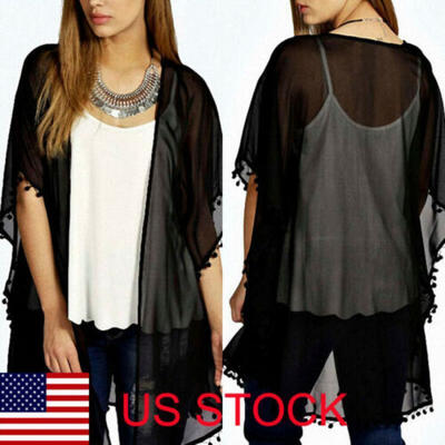

USA Women Boho Kimono Cardigan Kaftan Shawl Coat Beach Swimwear Cover Up Blouse