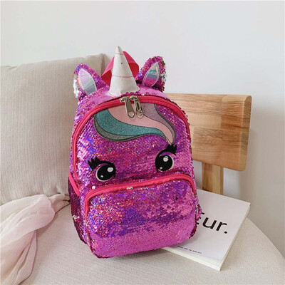 

New 8 Colors Women Girls Unicorn Sequin Fluffy Backpack Plush School Bag Handbag Kids