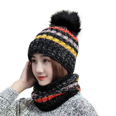

Winter Knitted Hats Stylish Soft Stretchy Ski Face Mask Cold Weather Thick Beanie Hats Scarf Sets