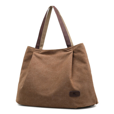 

Women Canvas Handbag Large Capacity Tote Bag Solid Color Messenger Crossbody Shoulder Bag