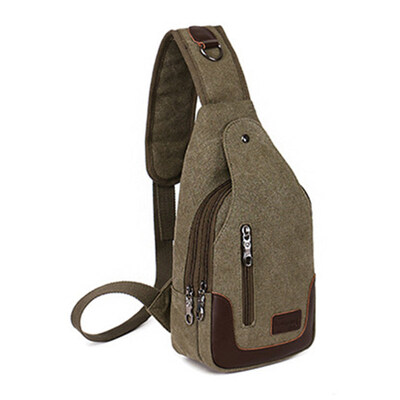 

Men Faux Leather Patchwork Zipper Crossbody Shoulder Pouch Canvas Chest Bag