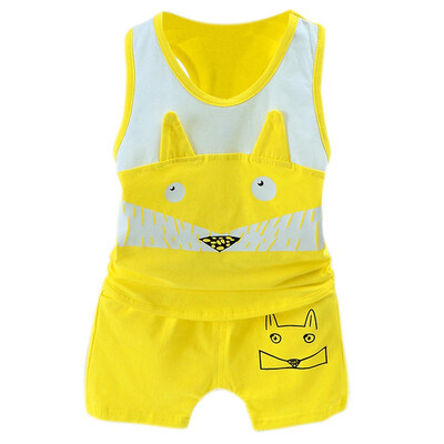 

Summer Children Baby Boys Casual Sleeveless Cartoon Animal Vest TopsShorts Suits Costume Set new