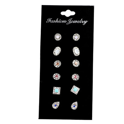 

Cute 6 Pairs New Retro Alloy Diamond Diamond Geometry Earrings Combination Card Set