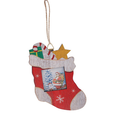 

Gobestart Christmas Photo Frame Pendants Tree Wooden Ornaments Holiday Hanging Decor Gift