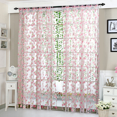 

Gobestart Flower Sheer Curtain Tulle Window Treatment Voile Drape Valance 1 Panel Fabric