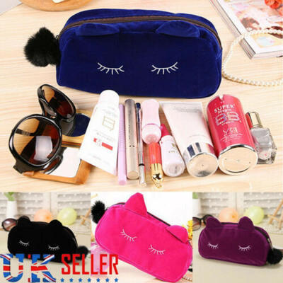 

New Cute Flannel Cosmetic Makeup Cartoon Cat Storage Bags Pen Pencil Pouch Cases