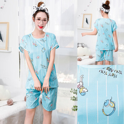 

Cartoon Print Women Pajama Sets Female Home 2 Pieces Set Crop Top Shorts Loose Elastic Waist Shorts Lounge pijama mujer