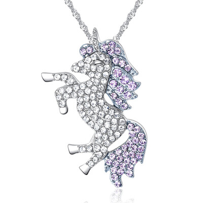 

925 Silver Glitter Rhinestones Unicorn Pendant Rainbow Color Diamond Necklace Bracelet For Women Kids Lucky Jewelry